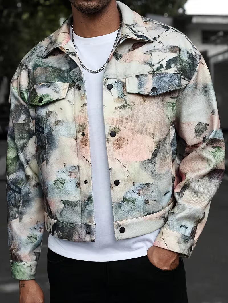 Men’s Buttoned Jacket with Abstract Pattern