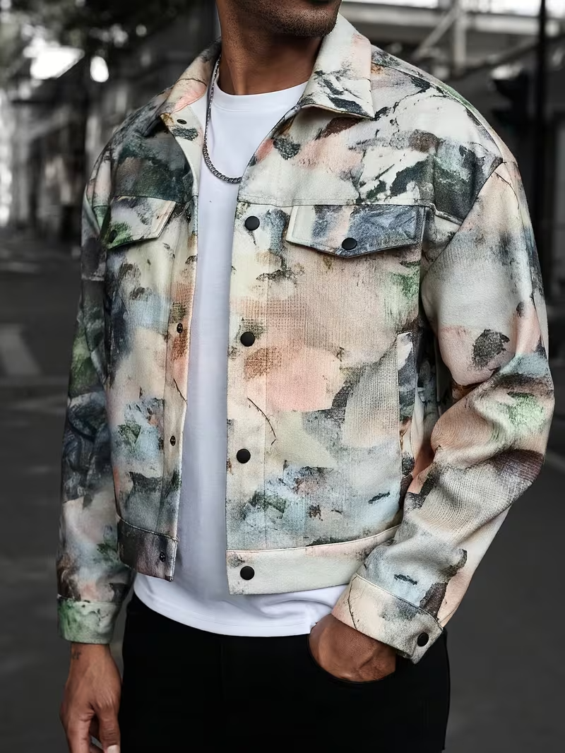 Men’s Buttoned Jacket with Abstract Pattern